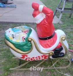 Vintage Blow Mold Christmas Santa In Sleigh Noel With 2 Reindeer General Foam