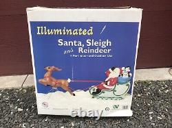 Vintage Blow Mold Christmas Santa Sleigh Reindeer General Foam NOS 24 in Box