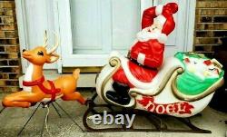 Vintage Blow Mold Empire Santa Sleigh and A Grand Venture Reindeer