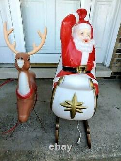 Vintage Blow Mold Empire Santa Sleigh and One General Foam Reindeer Combo