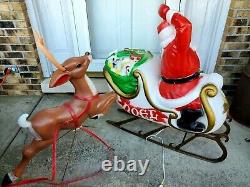 Vintage Blow Mold Empire Santa Sleigh and One General Foam Reindeer Combo