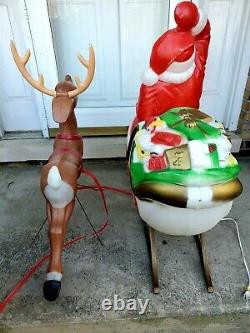 Vintage Blow Mold Empire Santa Sleigh and One General Foam Reindeer Combo