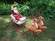 Vintage Blow Mold Poloron Santa On Sleigh W Two Reindeer Xmas Yard Decor Lights