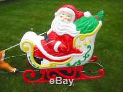 Vintage Blow Mold Santa Claus Sleigh & Reindeer Christmas Grand Venture with Box