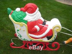 Vintage Blow Mold Santa Claus Sleigh & Reindeer Christmas Grand Venture with Box