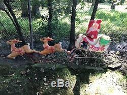 Vintage Blow Mold Santa Sleigh 2 Reindeer Holiday Christmas Yard Decoration