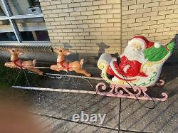 Vintage Blow Mold Santa Sleigh, 2 Reindeer's See Description and Pictures