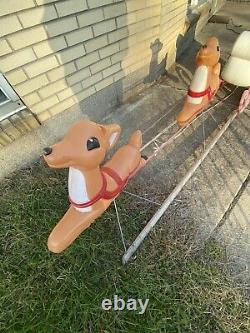 Vintage Blow Mold Santa Sleigh, 2 Reindeer's See Description and Pictures