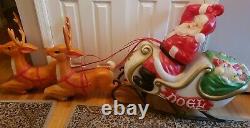 Vintage Blow Mold Santa Sleigh, 2 Reindeers withreins See Description and Pictures