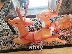 Vintage Blow Mold Santa Sleigh, 2 Reindeers withreins See Description and Pictures