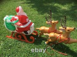 Vintage Blow Mold Santa Sleigh And Rudolph Reindeer