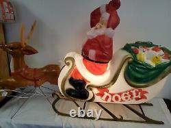 Vintage Blow Mold Santa & Sleigh Sled w Toys & 1 Reindeer General Foam Plastics