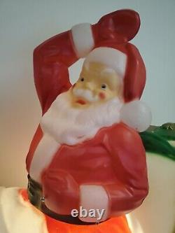 Vintage Blow Mold Santa & Sleigh Sled w Toys & 1 Reindeer General Foam Plastics