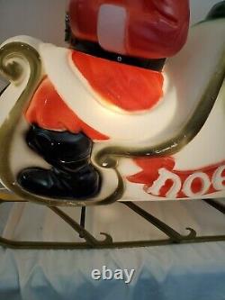 Vintage Blow Mold Santa & Sleigh Sled w Toys & 1 Reindeer General Foam Plastics