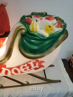 Vintage Blow Mold Santa & Sleigh Sled w Toys & 1 Reindeer General Foam Plastics