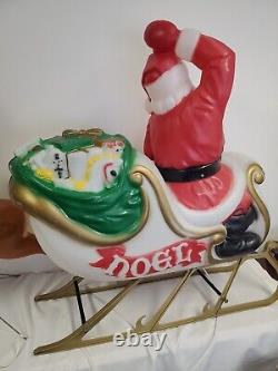 Vintage Blow Mold Santa & Sleigh Sled w Toys & 1 Reindeer General Foam Plastics