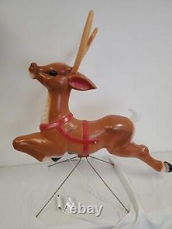 Vintage Blow Mold Santa & Sleigh Sled w Toys & 1 Reindeer General Foam Plastics