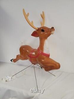 Vintage Blow Mold Santa & Sleigh Sled w Toys & 1 Reindeer General Foam Plastics