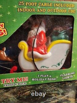 Vintage Blow Mold Santa's Flying Sleigh & Reindeer Tabletop Size Tekky Toys