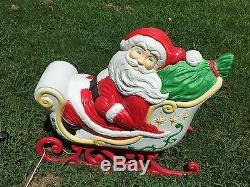 Vintage Blow Mold Santa with Sleigh and (4) Reindeer In Box