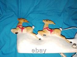 Vintage Blow Mold Union Products Santa Claus Reindeer Sled Christmas Tabletop