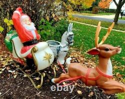 Vintage Blow Molds Empire Santa Sleigh, Giant Reindeer & One Spare Runner Part