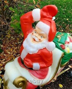 Vintage Blow Molds Empire Santa Sleigh, Giant Reindeer & One Spare Runner Part