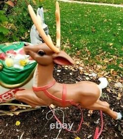 Vintage Blow Molds Empire Santa Sleigh, Giant Reindeer & One Spare Runner Part
