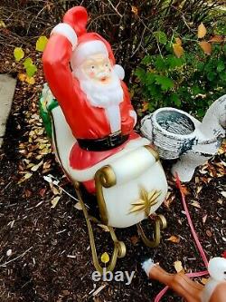 Vintage Blow Molds Empire Santa Sleigh, Giant Reindeer & One Spare Runner Part