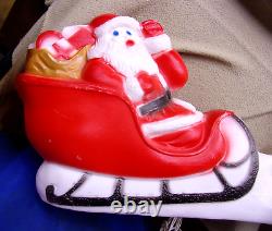 Vintage Blowmold Santa in Sleigh pulled by Two Reindeer One Piece 32 Long