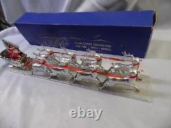 Vintage Bradford Silver Santa, Sleigh & 8 Reindeer Christmas Decoration I. O. B