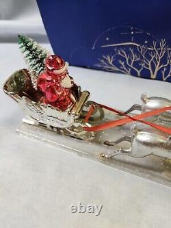 Vintage Bradford Silver Santa, Sleigh & 8 Reindeer Christmas Decoration I. O. B