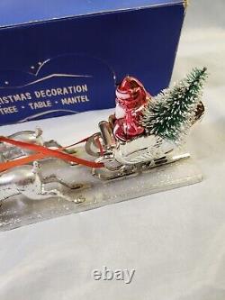 Vintage Bradford Silver Santa, Sleigh & 8 Reindeer Christmas Decoration I. O. B