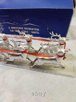 Vintage Bradford Silver Santa, Sleigh & 8 Reindeer Christmas Decoration I. O. B