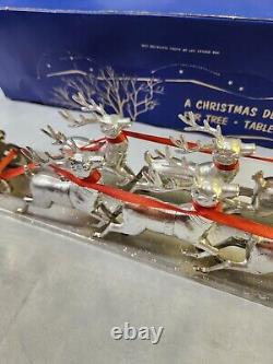 Vintage Bradford Silver Santa, Sleigh & 8 Reindeer Christmas Decoration I. O. B