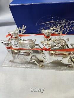 Vintage Bradford Silver Santa, Sleigh & 8 Reindeer Christmas Decoration I. O. B