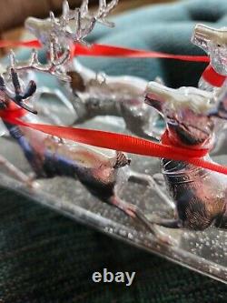 Vintage Bradford Silver Santa, Sleigh & 8 Reindeer Christmas Decoration I. O. B