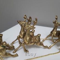 Vintage Brass 6 Reindeer Santa Sleigh Christmas Angel Chain Decor MCM