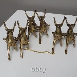 Vintage Brass 6 Reindeer Santa Sleigh Christmas Angel Chain Decor MCM
