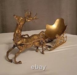 Vintage Brass Christmas Reindeer and Sleigh 17 Long 5 Piece Set India