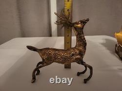 Vintage Brass Christmas Reindeer and Sleigh 17 Long 5 Piece Set India