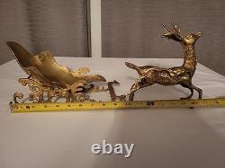 Vintage Brass Christmas Reindeer and Sleigh 17 Long 5 Piece Set India