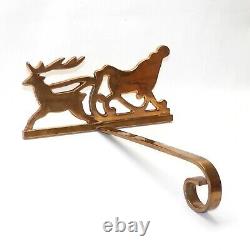 Vintage Brass Large Reindeer & Sleigh Christmas Stocking Hanger Holder Long Arm