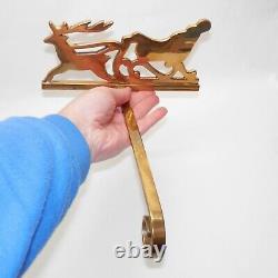 Vintage Brass Large Reindeer & Sleigh Christmas Stocking Hanger Holder Long Arm