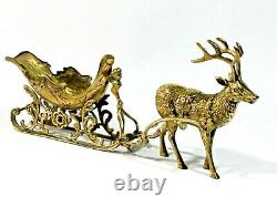 Vintage Brass Reindeer And Santa Sleigh Christmas