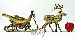 Vintage Brass Reindeer And Santa Sleigh Christmas