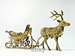 Vintage Brass Reindeer And Santa Sleigh Christmas