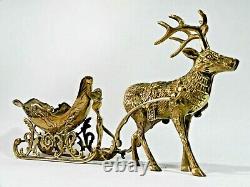 Vintage Brass Reindeer And Santa Sleigh Christmas