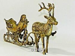 Vintage Brass Reindeer And Santa Sleigh Christmas