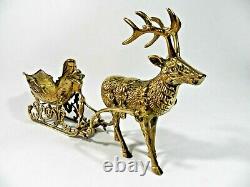 Vintage Brass Reindeer And Santa Sleigh Christmas